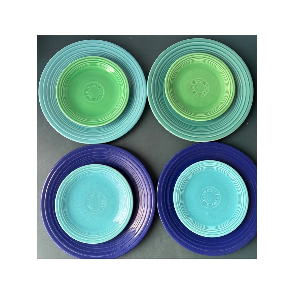 Vintage 8 Pc Fiesta Homer Laughlin Luncheon & Appetizer Plates Blue Green